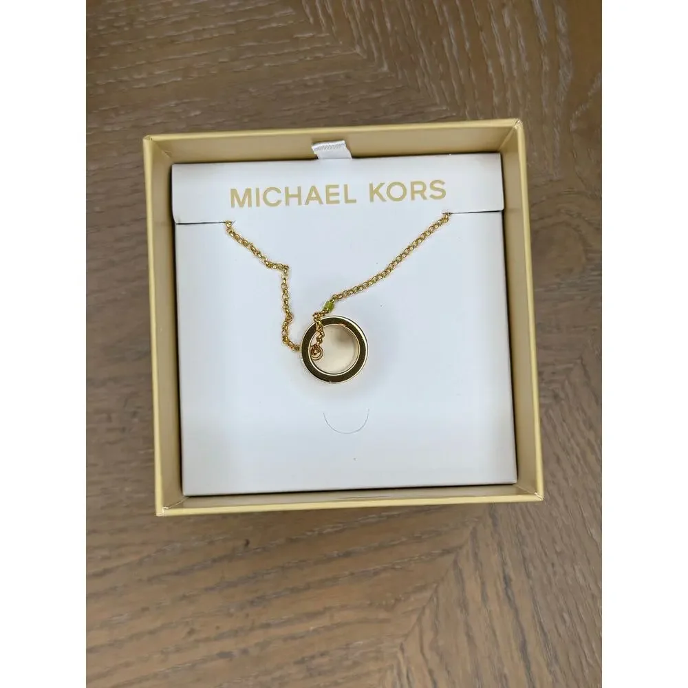 Michael Kors Gold Tone Barrel Pendant Necklace Crystal Logo MKJ0181710B New Box - Picture 2 of 5